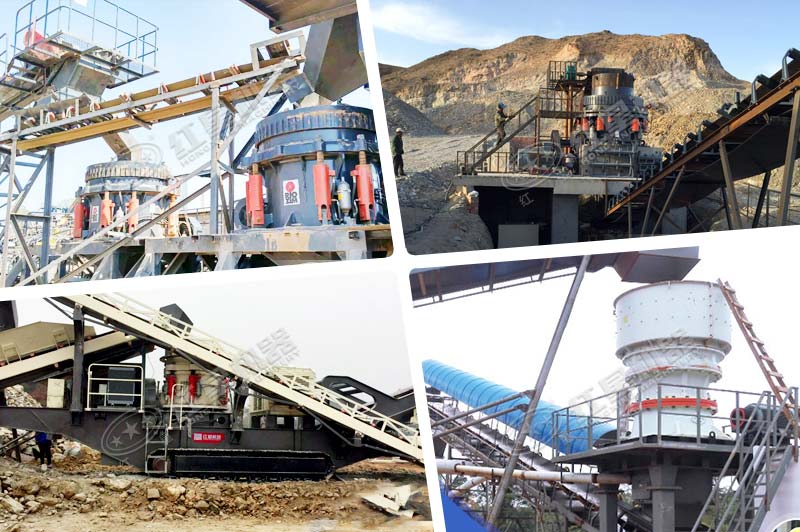 多個地區(qū)圓錐破碎機破碎礦石現(xiàn)場